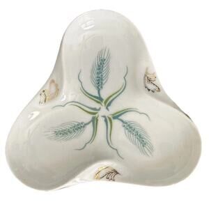 Vtg 1940s Rossetti Hand Painted Trinket Dish 5” Wheat Gold Trim Occupied Japan